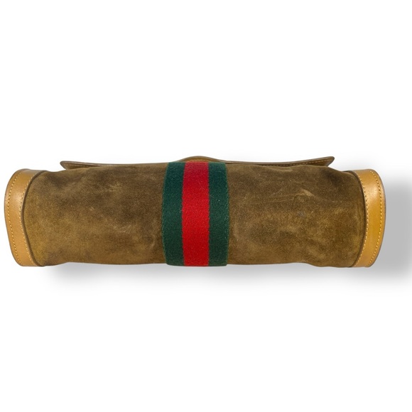 Vintage Gucci Parfums Suede Clutch Green Red Web | Made in Italy | 70s 80s Gucci - Picture 4 of 11